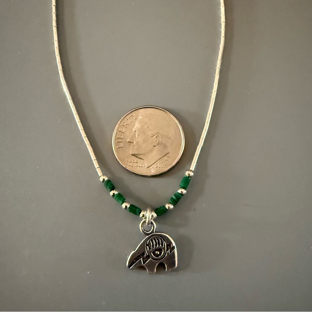 Native American Liquid Silver Malachite Bear Necklace - Picture 8 of 8